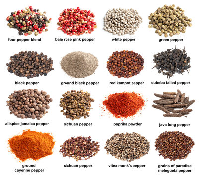 set of piles of variuos spicy peppers cutout