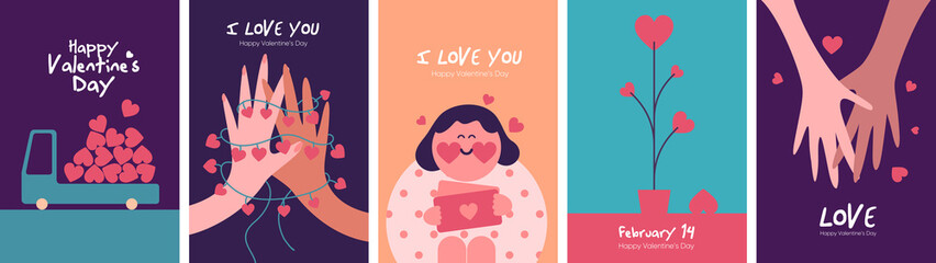 Happy valentine day background. February 14. Simple modern greeting cards. Set of vector illustrations. Decoration wallpaper.