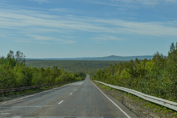 Lidoga - Vanino highway crossing taiga and Sikhote-Alin mountains in Khabarovsky krai, Russia