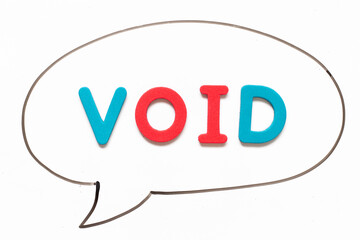 Alphabet letter with word void in black line hand drawing as bubble speech on white board background