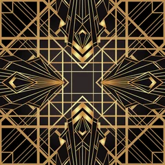 Fotobehang Zwart goud Art deco-stijl geometrische naadloze patroon in zwart en goud. Vector illustratie. Brullend ontwerp uit de jaren 1920. Jazz tijdperk geïnspireerd. 20 s. Vintage stof, textiel, inpakpapier, behang.