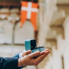 Lesbian brides holding wedding bouquets