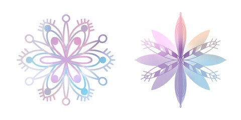 Fototapeta na wymiar Snowflake winter set of blue pink purple gray isolated icon on white background illustration