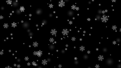 Falling white snowflakes on black background