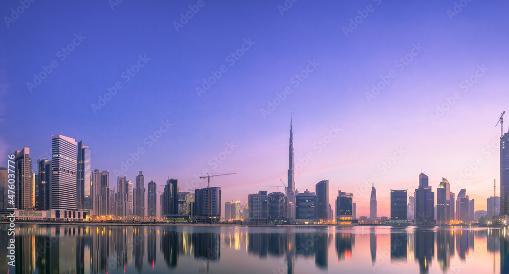 Wall mural Cityscape of Dubai and panoramic view of Business bay, UAE