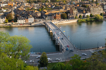 Panoramic Namur city view with Meuse river and the bridge from the Citadel.
