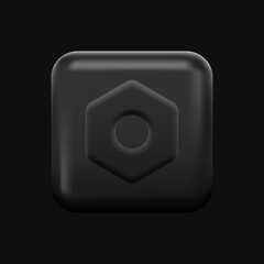 Dark Gradient Settings Icon. Black 3D Button. Vector illustration
