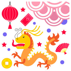 Dragon dance and Lion dance Concept Vector Color Icon Design, Traditional Chinese Culture Symbol, Year of the Tiger 2022 Sign, China Travel Guide Stock Illustration