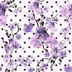  Abstract seamless drawn pattern exotic lovely orchid flowers
