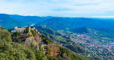panoramic view of Serra de Queralt and Berga, Spain - obrazy, fototapety, plakaty