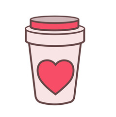 Coffee cup with painted heart . Valentines day icon. Vector illustration