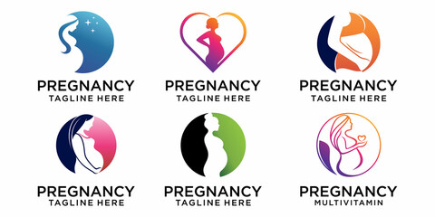 pregnant woman icon set logo modern flat design illustration