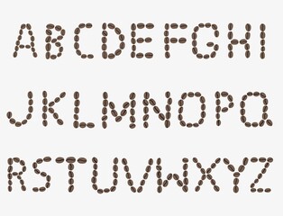 coffee beans alphabet hand drawing on white background.