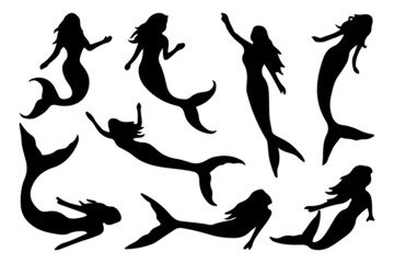 mermaid silhouette collection isolated on white background