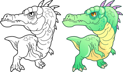 Fototapeta premium cartoon prehistoric dinosaur baryonyx, coloring book, funny illustration