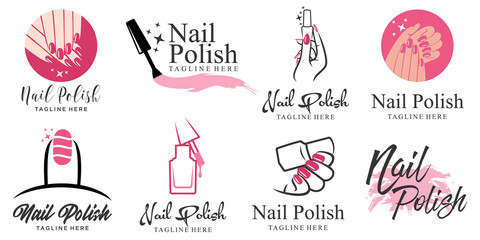 Nails and manicure icon set with woman hands logo design - obrazy, fototapety, plakaty
