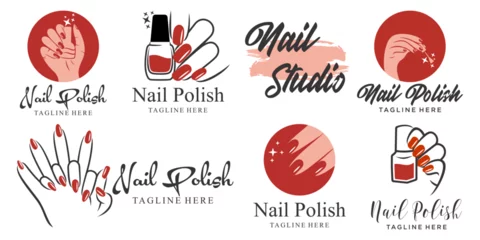 Poster nail polish or Nail salon icon set logo design. Manicure, Nail polish and female finger logotype © muh
