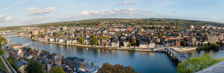 Panoramic Namur city view with Meuse river from the Citadel. Belgium.