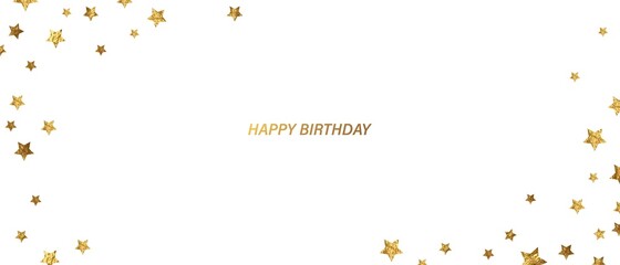 Card with golden confetti, stars. Holiday background design for invitation, thank you card, happy birthday