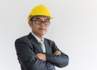 portrait of a smiling architect or engineer on white background 