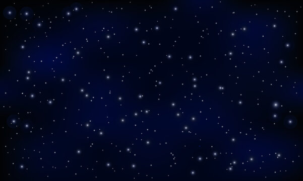Night star sky, blue shining space. Abstract dark blue background with stars, cosmos. Vector illustration