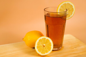 a fresh drink of a glass of tea. an object photographed in studio set for product display, advertisement, and background copy space.