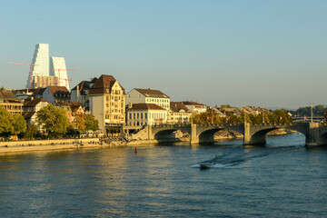 View at river Rhine on Basel, Switzerland - obrazy, fototapety, plakaty