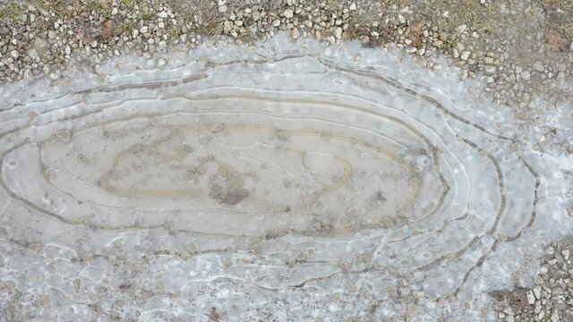 The oblong shape frozen water on the ground during the winter season in Estonia