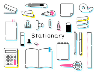 文房具セット　線画　イラスト