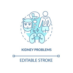 Kidney problems turquoise concept icon. Renal organs acute disorder abstract idea thin line illustration. Isolated outline drawing. Editable stroke. Roboto-Medium, Myriad Pro-Bold fonts used