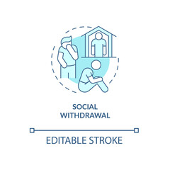 Social withdrawal turquoise concept icon. Introversion. Self isolation abstract idea thin line illustration. Isolated outline drawing. Editable stroke. Roboto-Medium, Myriad Pro-Bold fonts used - obrazy, fototapety, plakaty