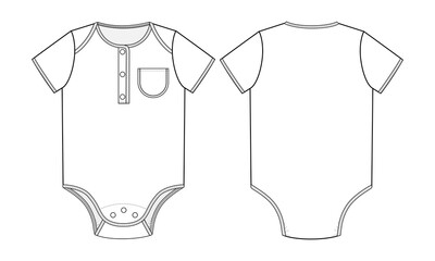 Fashion technical drawing of baby bodysuit with patch pocket 