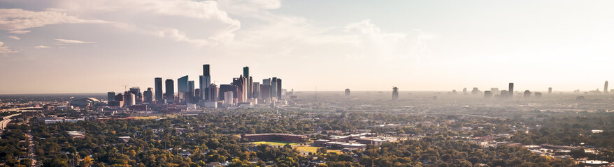 Aerial shot of the skyline of Houston, Texas during daylight
