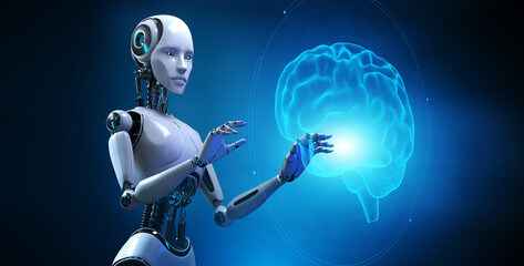 Obraz na płótnie Canvas Cyborg Robot 3d render. AI Artificial intelligence machine learning automation concept.