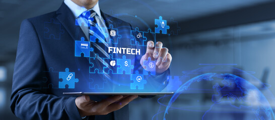 Fintech financial technology digital money internet banking concept on screen.