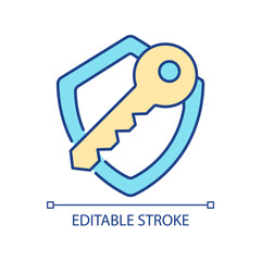 Encryption key RGB color icon. Data stealing prevention. Unique and unpredictable code. Cryptography. Isolated vector illustration. Simple filled line drawing. Editable stroke. Arial font used