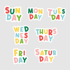7 Days of the week. Sunday, Monday, Tuesday, Wednesday, Thursday, Friday, Saturday. Colorful words for planner, calendar, etc.