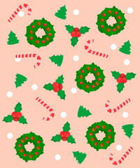 Christmas set of plants with flowers, fir branches, leaves, toys and berries. Christmas Trees Christmas Icons