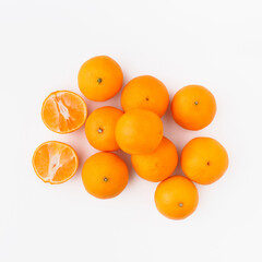 Tropical fruits tangerines or mandarins isolated on white background. Top view photo for marketplace