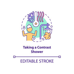 Taking contrast shower concept icon. Hygiene and healthcare habit abstract idea thin line illustration. Isolated outline drawing. Editable stroke. Roboto-Medium, Myriad Pro-Bold fonts used