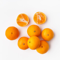 Tropical fruits tangerines or mandarins isolated on white background. Top view photo for marketplace
