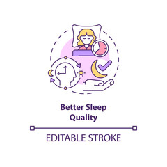 Better sleep quality concept icon. Waking up and going to bed early abstract idea thin line illustration. Isolated outline drawing. Editable stroke. Roboto-Medium, Myriad Pro-Bold fonts used