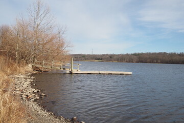 The dock extends out into the lake.
