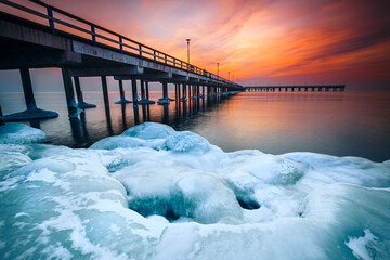 View of glaciers in the Baltic Sea coast at the beautiful sunset in Palanga, Lithuania - Powered by Adobe
