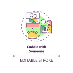 Cuddle with someone concept icon. Start day with love. Positive morning abstract idea thin line illustration. Isolated outline drawing. Editable stroke. Roboto-Medium, Myriad Pro-Bold fonts used