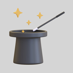 magic hat with stick icon entertainment 3d render illustration
