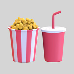 popcorn and cola icon cinema snack symbol entertainment 3d render illustration