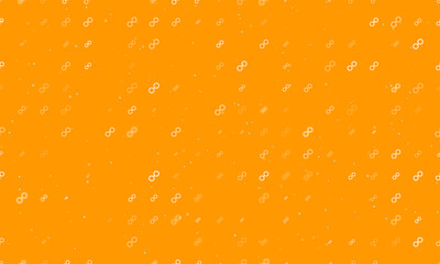Seamless background pattern of evenly spaced white astrological opposition symbols of different sizes and opacity. Vector illustration on orange background with stars