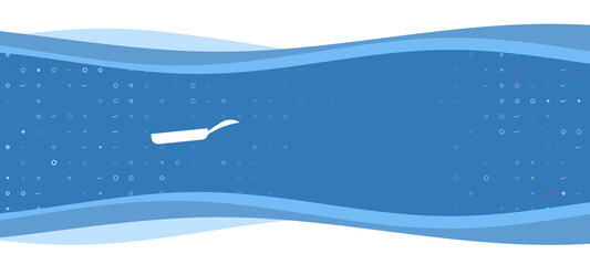 Blue wavy banner with a white pan symbol on the left. On the background there are small white shapes, some are highlighted in red. There is an empty space for text on the right side