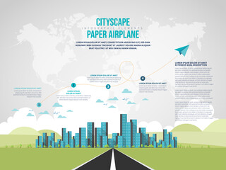 Cityscape Paper Airplane Infographic
